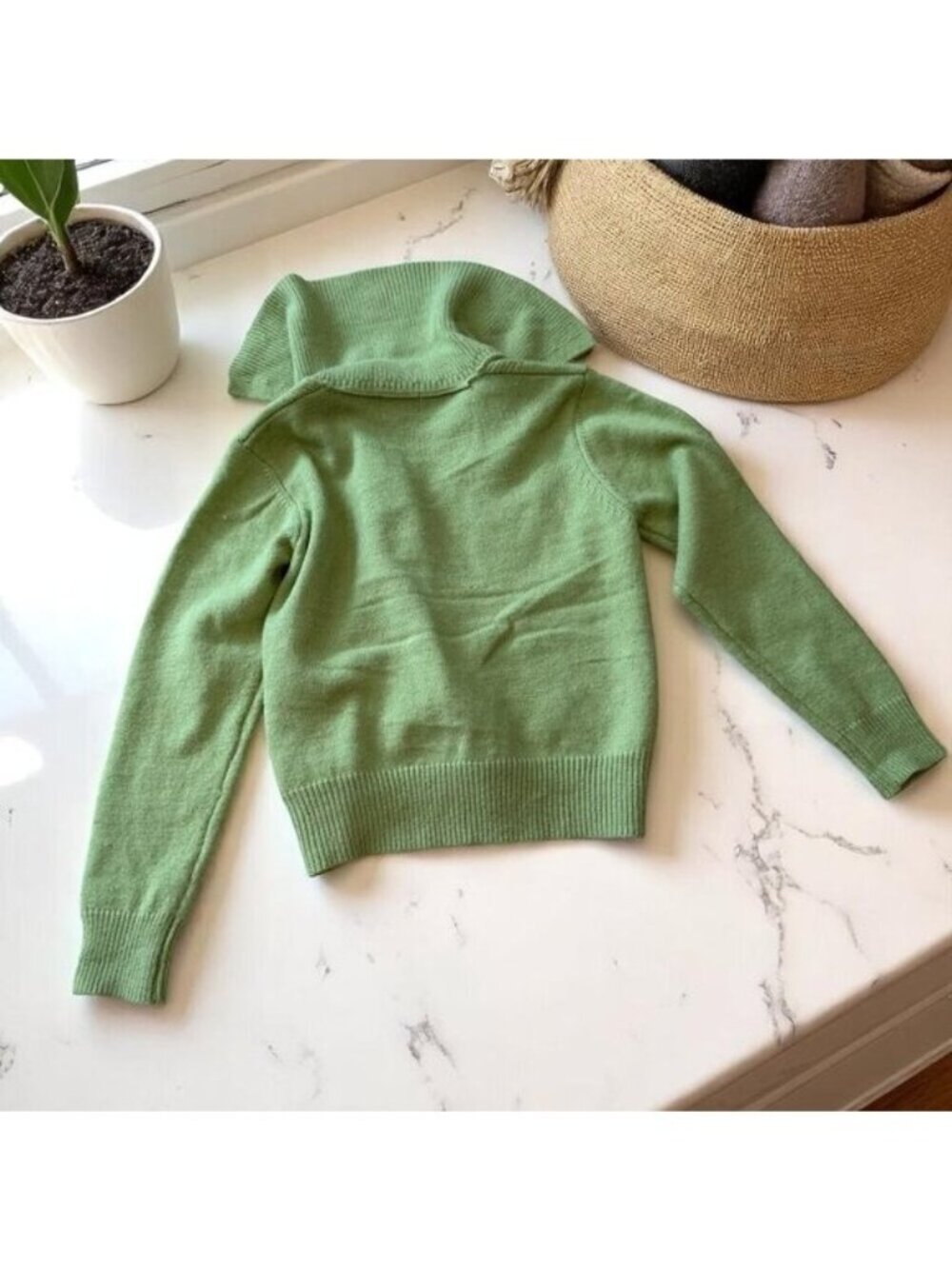 Compania Fantastica Green Knit Cardigan With Wide Collar Size Small - Picture 7 of 13